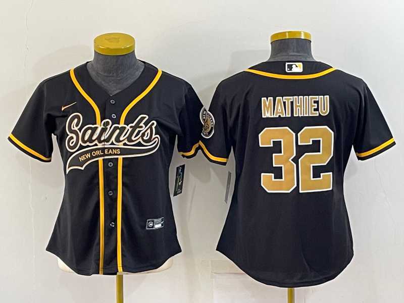 Women%27s New Orleans Saints #32 Tyrann Mathieu Black With Patch Cool Base Stitched Baseball Jersey